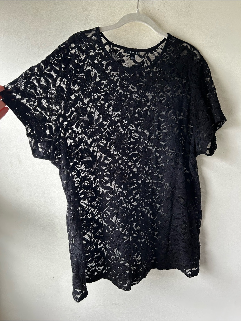 Whimsigoth Boho Torrid Short Sleeve Shirt Blouse Floral Lace Black 3